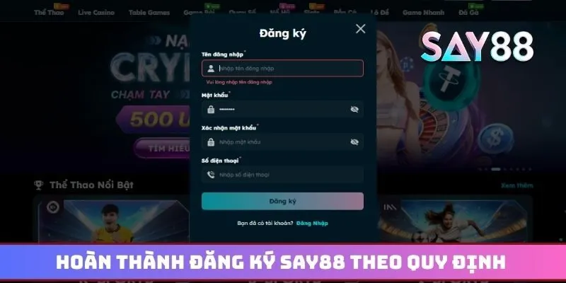 Tạo tài khoản say88