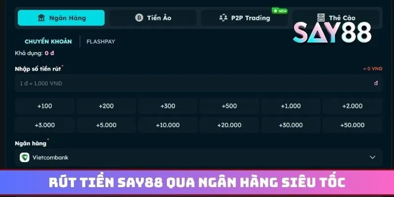 Rút tiền Say88 qua ngân hàng siêu tốc với hạn mức cự cao